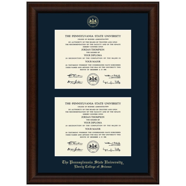 #106 Penn State Eberly College of Science double diploma frame Lenox (Walnut)